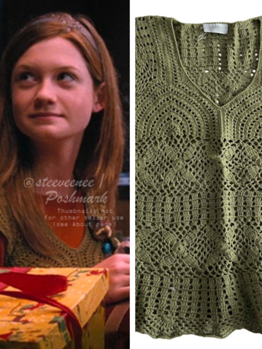 Khaki Green Crochet Top ASO Ginny Weasley